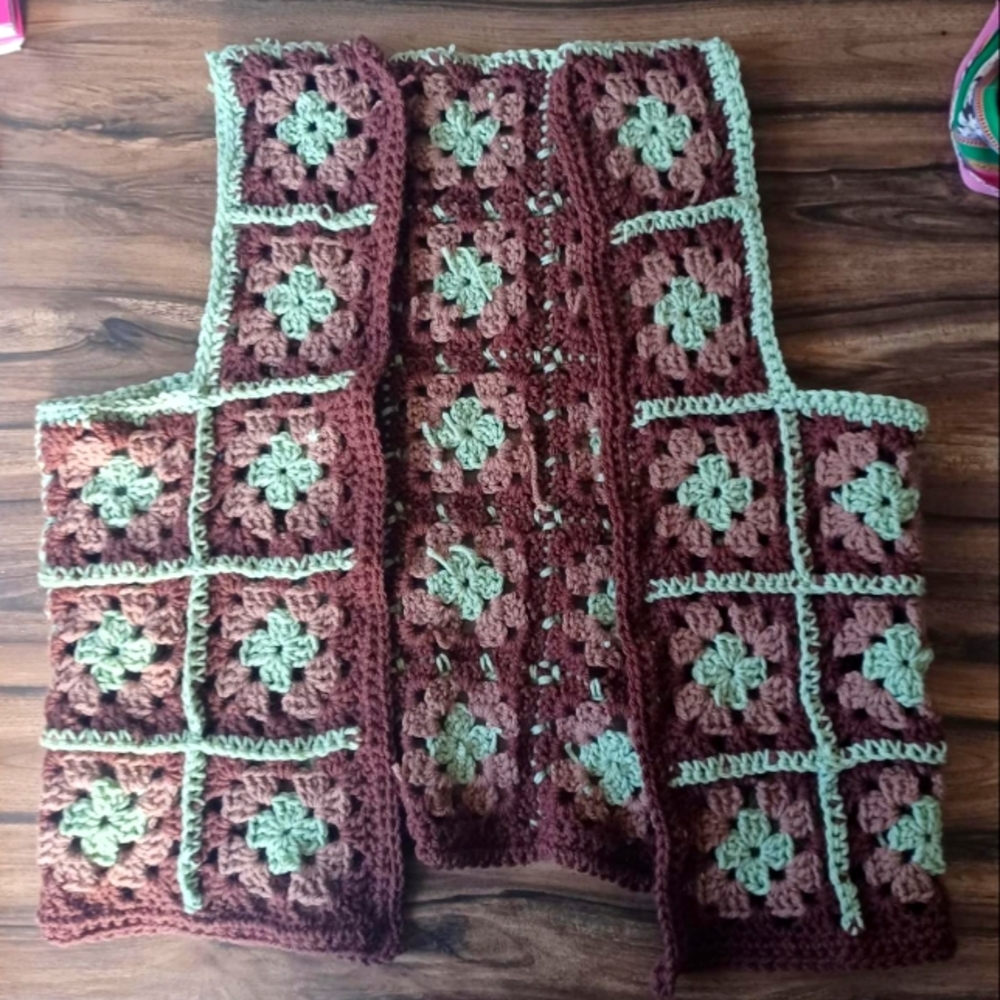 Crochet handmade vest brown and green